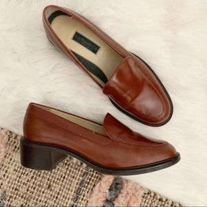 G.H. Bass Brown Leather Loafers Block Heel size 8
